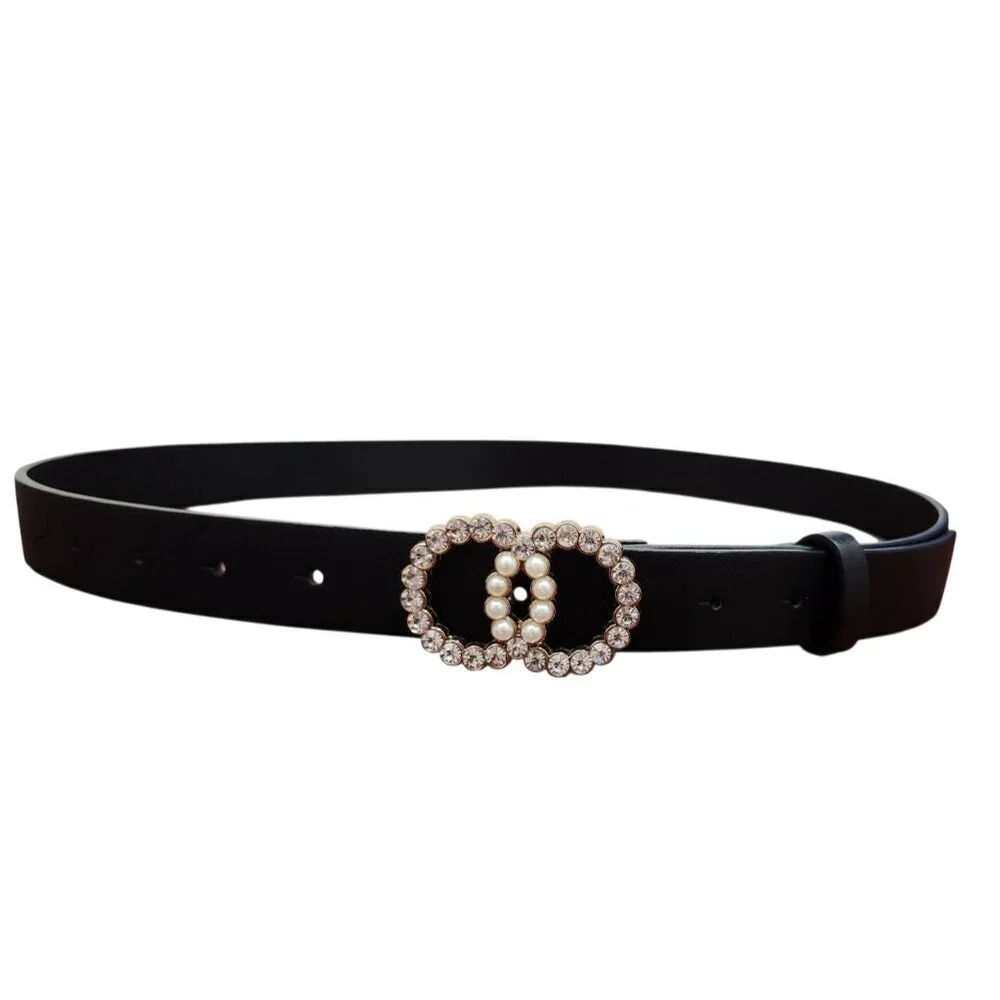 Primark Waist Belt with Pearl Rhinestone Buckle |Elegant Retro Glam Accessory S